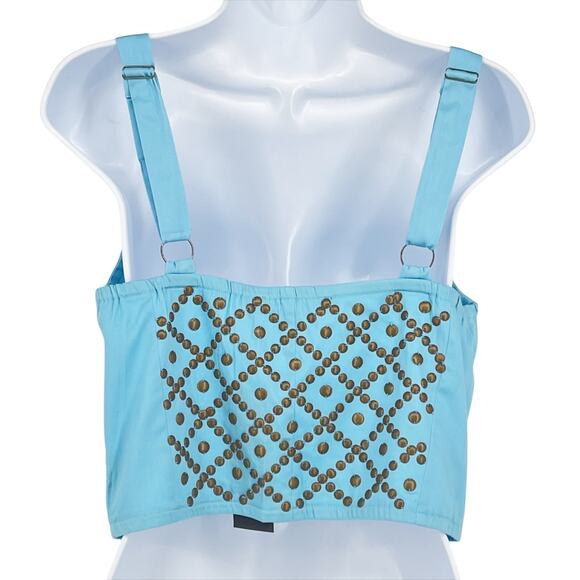 Ark & CO Sexy Studded Zip Crop Top in Blue Size Large - Picture 3 of 7